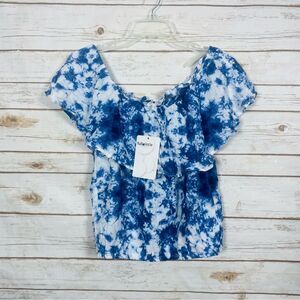 Full Circle Blue Tie-Dye Women's Elastic Off The Shoulder Crop Blouse Size‎ L